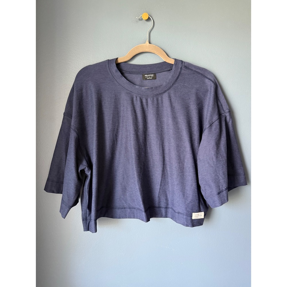 Peloton Womens Navy Heathered Boxy Crop Top Athletic Shirt Size‎ L